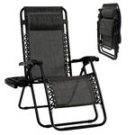 Goplus Zero Gravity Chair, Adjustable Folding Reclining Lounge Chair with Pillow and Cup Holder, Patio Lawn Recliner for Outdoor Pool Camp Yard (Grey)