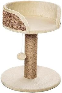 PawHut Arbre à Chat Arbre à Grimper grattoir Design Jeu Pompon Suspendu + Plateforme Peluche - 40 x 40 x 49 cm - sisal Beige