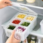 VOLRIX Refrigerator Storage Containers with 6 Drain Basket, Fridge Storage Containers, Fridge Organizer for Kitchen, Fridge Storage Boxes Keep Fresh Chopped Green, Ginger, Garlic and Vegetables