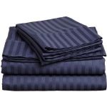 Premium 1500 Series Ultra-Soft Microfiber-Thicker, Denser, Higher 130 GSM Fabric Weight-Wrinkle & Fade Resistant Navy Blue Stripe With 15" Deep Bedding-4 Piece Set,Full-XL Size-BY ARlinen