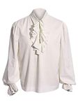 Runcati Mens Pirate Shirt Ruffle Victorian Renaissance Steampunk Vampire Poet Shirts Medieval Halloween Costume, 01 White, X-Large