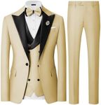 TIJOFA Mens Tuxedo Suit 3 Piece Slim Fit Suits Wedding Prom Party Dinner Formal Groomsmen Double Breasted Suit with Tie, Champagne, Small