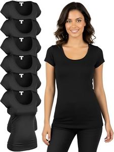 Emmalise Women T-Shits Scoop Neck Short Sleeves Tops Value Six Pack, Black Shirts Only, Small
