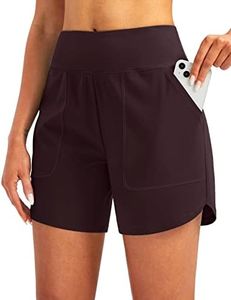 SANTINY Women's 5'' High Waisted Swim Board Shorts with Pockets UPF50+ Quick Dry Bathing Suit Shorts for Women, Wine, X-Large