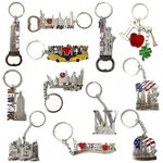 12 Pack Silver NYC Souvenir Collection New York Metal Keychain Ring Bundle Bulk Includes Empire State, Freedom Tower, Statue Of Liberty, USA Flag,NY Cab, Apple, 3 Pc Bottle Opener too And More,