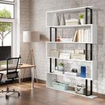 Luxsuite Geometric Bookshelf 5 Tier Display Shelves S Shaped Bookcase Photo Storage Media Rack Metal Shelving Freestanding White