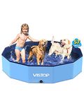 VISTOP Large Foldable Dog Pool, Hard Plastic Shell Portable Swimming Pool for Dogs Cats and Kids Pet Puppy Bathing Tub Collapsible Kiddie Pool (57in)