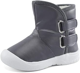 ESTAMICO Toddler Boys Girls Rubber Sole Snow Boots Waterproof Slip Resistant Winter Shoes, Gray 8 Toddler