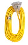 Bergen Industries Extra Heavy-Duty Outdoor Triple Tap Extension Cord, 100', 12 AWG, 15A/125V AC, Yellow