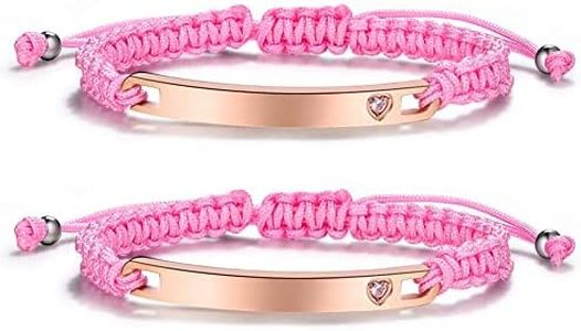Thintom Customize Bangle Cuff Bracelet His Hers Handmade Rope Braided ID Name Matching Couples Bracelets for Lover Personalized Engrave (2pcs-Rose Gold with Gem)