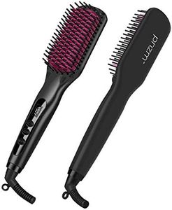 Prizm Hair Straightener Brush, 2-in-1 Double Negative Ion Hot Comb for Smooth, 30s Fast Heating for Smooth, Frizz-Free, Shine Hair, Anti Scald, Temp Lock, LCD Display, Portable for Home & Travel