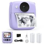 CalineGam Kids Camera Instant Print, 48MP Kids Digital Video Cameras with 32GB Card & Photo Paper, 2.0" Instant Camera for Kids, Christmas Birthday Gifts for Age 3-12 Girls Boys (Purple)