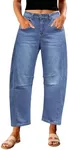 GRAPENT Barrel Jeans for Women Balloon Wide Leg Cropped Trendy Jeans Boyfriend High Waisted Jean Pants Casual Stretchy Summer Denim Trousers Color Medium Blue Small Petite Size 4 to 6