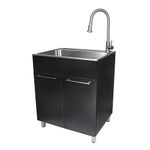 Presenza W28 in. X D22 in. X H33.8 in. Extra Large Stainless Steel Utility Sink with Pull-Down Faucet and Storage Cabinet in Black