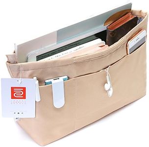 iN. Purse Organizer Insert with zipper Nylon fabric for women Handbags & Totebag beige Size: Medium: 15.7"(Top)/12.2"(Bottom) L × 4.7" W × 8.3" H