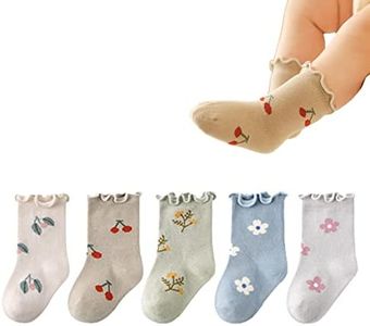 WATOCHE Baby Girls Socks Toddlers Ruffle Frilly Baby Nonslip Cotton Socks with Grips for Toddler Girls (Ruffle Flower,1-3T)