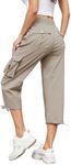 Hormtaer Women Cropped Trousers Cargo Summer Capri Joggers Ladies Pants 3/4 Length Sweatpants Outdoor Casual Hiking Trousers with 6 Pockets (Khaki, XXL)