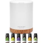 ASAKUKI Diffuser 300ml with 6x10ml Essential Oils Set, Essential Oil Diffuser Ultra-Quiet with 7 Colour Lights, Auto Shut-Off for Home Bedroom Office, Ultrasonic Cool Mist Aroma Diffuser for Home
