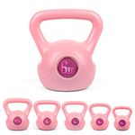 Phoenix Fitness RY1422 Vinyl Kettlebell - Heavy Weight Kettle Bell for Home Gym Workout Equipment Strength Fitness Pilates Weight Training - Pink, 6kg