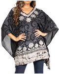 Sakkas 1745 - Adalwin Desert Sun Lightweight Circle Ponch Tunic Top Blouse W/Embroidery - 35-Blackwhite - OS