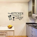 Kitchen Wall Art, Wall Stickers for kitchen, (Easy to Install), Wall Decor Chef Coffee Wine Cabinets Themes Farmhouse Positive Photos Poster Rustic Wall Decals Decorative Accessories Home Quotes Dining Room Vinyl Family Words Signs Sayings Black, This Kitchen is Seasoned With Love 28.6"X15"