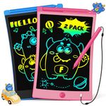 TEKFUN 2 Pack LCD Writing Tablet, 8.5inch Colorful Drawing Tablet for Kids, Erasable Writing Drawing Board with Lanyard, Learning Toys Gifts for 3 4 5 6 7 Years Old Boys Girls Toddlers (Blue+Pink)