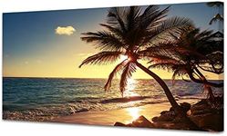 Muolunna S04950 Wall Art Decor Large Canvas Print Picture Sunset Ocean Beach Waves 1 Panel Coconut tree Scenery Modern Painting Artwork for Office Home Decoration Stretched and Framed Ready to Hang