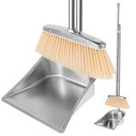 Gatphy Broom and Dustpan Set Stainless Steel Upright Broom Dustpans with Long Handle, Heavy Duty Dustpan and Brush Set Portable Sweeper and Dustpan Set for Home Office Dorm(Square)