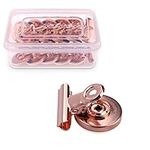 Navaris Magnetic Metal Clips - 15 Pcs Pack of Refrigerator, Whiteboard Magnet Clip Holders for Pictures, Photos, Calendars, Notes, Memos - Rose Gold