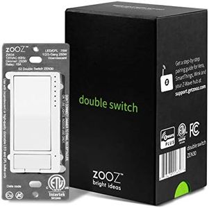 Zooz Z-Wave Plus S2 Double Switch (White) ZEN30 for Fan and Light Combo (NO Speed Control), Signal Repeater, Hub Required (Works with Hubitat, Wink, SmartThings, Vera)