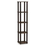 Furinno Turn-S-Tube 5-Tier Corner Square Rack Display Shelf with Square Tube, Walnut/Brown