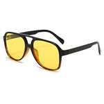 Long Keeper Night Driving Glasses - Night Vision Driving Glasses Anti Glare Polarised Yellow Sunglasses 70s Style for Mens Womens