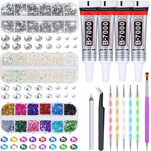 shynek B7000 Jewelry Glue with Rhinestones for Crafts, 4500Pcs Rhinestones with Gems Adhesive for Shoes Cloth Fabric with Picker pencil for Crafting Diamond Art Graduation Cap Decorations