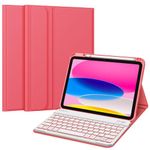 Fintie Keyboard Case for iPad 10th Generation 10.9 Inch Tablet (2022 Release) with Pencil Holder - Soft TPU Back Cover with Magnetically Detachable Bluetooth Keyboard, Backlight/Watermelon