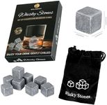 Welsberg Pack of 9 Whisky Stones, "On the Rocks" Cooling Whiskey Cubes with Practical Fabric Bag, Ice Cubes for Drinks Made of Soapstone, grey