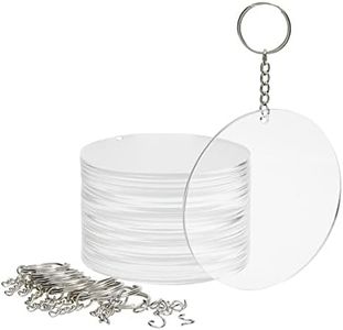 Bright Creations 20-Pack 3.5-Inch Clear Round Acrylic Keychain Blanks, 1/8-Inch Thick Plastic Circles with 10 Metal Chains, Rings, and Clasps for Custom Keychains, Christmas Tree, Crafting and Art