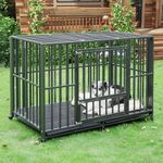 DAKITO 60 inch Heavy Duty Dog Crate, Folding Dog Kennel No Assembly, Escape Proof Large Dog Cage Kennel with Lockable Wheels, High Anxiety Pet Playpen with Double Door Indoor/Outdoor.