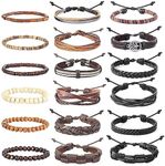 kakonia 18pcs Braided Leather Bracelets for Men Women Woven Cuff Wrap Bracelet Wood Beads Ethnic Tribal Bracelets Adjustable