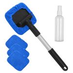 FDKJOK Car Windscreen Cleaner, Expandable Car Window Cleaner with 4 Reusable Microfiber Pads, 30ml Spray Bottles, Multifunctional Car Windshield Cleaner Tool Set(Blue)