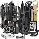 Quhaha 14-in-1 Multi-Purpose Emergency Survival Kit - Multitool Plier, Flint, Multi-Purpose Card, Emergency Blanket, Flashlight for Camping, Fishing, Hunting (Black with Bit Set)