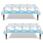 2Pack 137*274cm Blue Elephant Table Cloth Baby Shower Party for Boys,Rectangular Elephant Party Disposable Table Cover Plastic Tablecloths for Kids,Baby Birthday,Baby Shower Themed Table Decorations