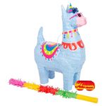 Fax Potato Llama Pinata, Stick & Blindfold Set - 3pc - Rainbow Stick - Mexican Kids Girls Boys Birthday Party Parties Games Decorations Kit - W35cm x D12cm x H50cm