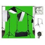 ePhoto 3200 Watt Softbox Photo Video Studio Portrait Lighting with 10x12 CHROMAKEY Muslin Green Screen Backdrop Support Stand Set H604SB2-1012G