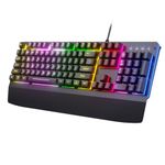 PuechAxe Wired Gaming Keyboard, RGB Light Up Keyboard with Wrist Rest, 104Keys All Metal Panel Rainbow Backlit Keyboard for Gaming, Silent Keyboard with Multimedia Anti-ghosting Keys for PC Mac Xbox