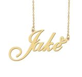 18k Gold Plated Jake Name Necklace Heart Charm Pendant Stainless Steel Graduation Jewelry for Womens Teens 16"