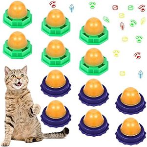 Tinideya 12 Pieces Cat Snacks Candy Ball Cat Licking Sugar Energy Ball Edible Catnip Balls Toy Kitten Sweet Ball Solid Candy for Cat Kitten (Green, Blue)