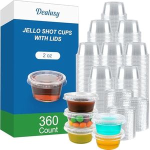 Dealusy 360 Set 2 oz Jello Shot Cups with Lids, Sturdy & Food Safe Disposable Plastic Portion Condiment Dipping Sauce Cups, Small Containers for Salad Dressing