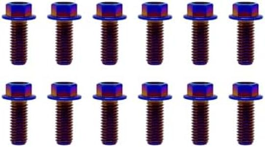 RISON Titanium Flanged Hex Head Bolts M6x1.0x13mm Burnt Blue 6AL4V Aerospace Grade Ti Bolt Titanium Screw for Motorcycle Car Modification Pack of 12