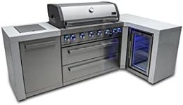 Mont Alpi MAi805-D90FC 44-inch 6-Burner 115000 BTU 90 Degree Corner Deluxe Stainless Steel Gas Outdoor Barbecue Island Grill w/Lockable Compact Refrigerator + Infrared Side Burner + Rotisserie Kit