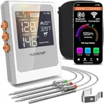 Nutrichef Wireless Meat Thermometer with 2 Stainless Steel Probes, Bluetooth and WiFi Smartphone App for Monitoring Food Temp and Remote Alerts, Digital Display, for Grilling and BBQ Smoking